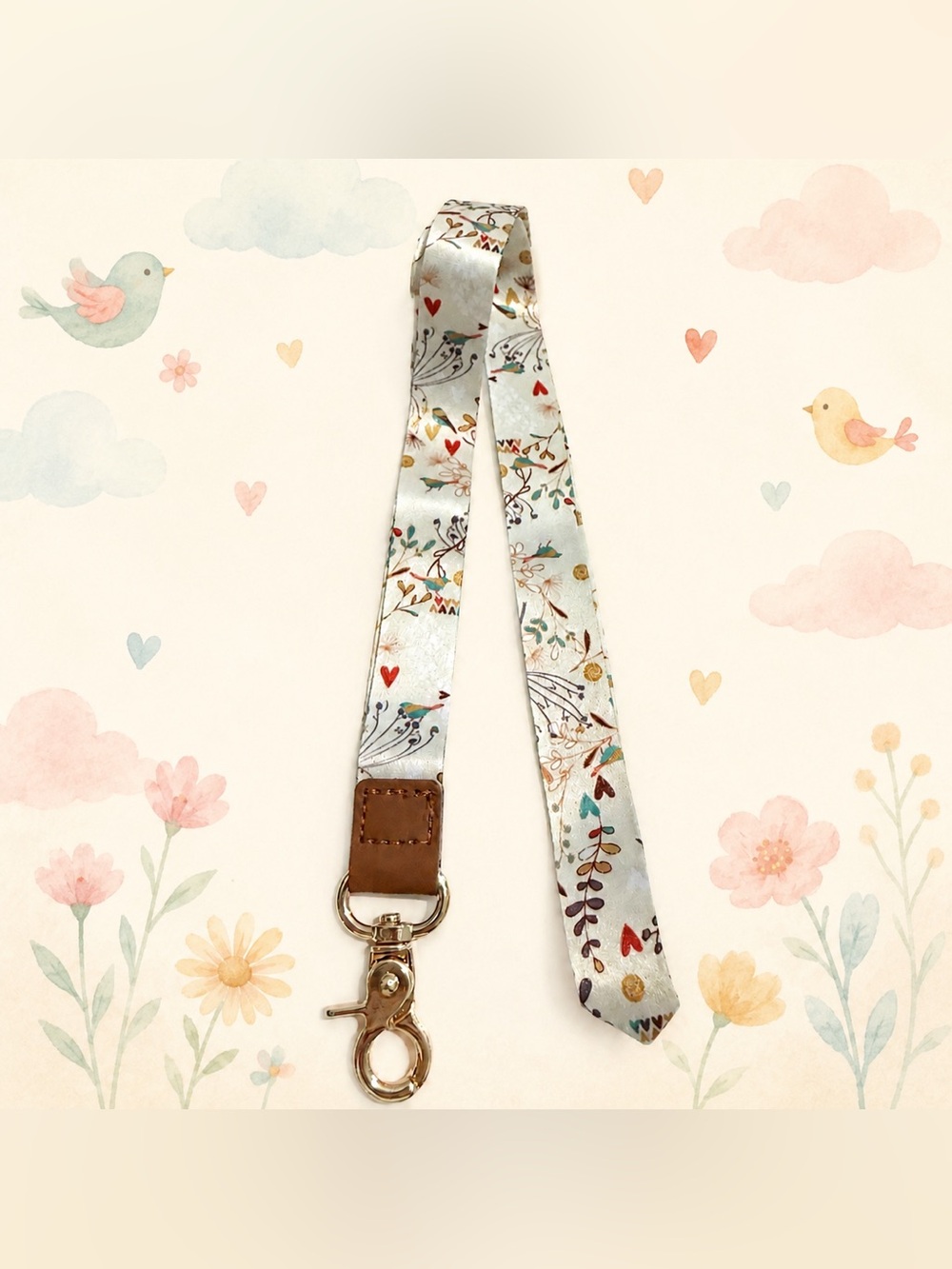 30” 🆕 Bird Heart Floral Lanyard ID Badge Holder Keychain Gold Clip